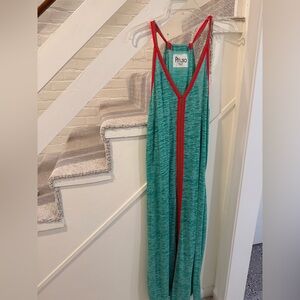 Pitusa Aqua Dress with Vibrant Red Accents